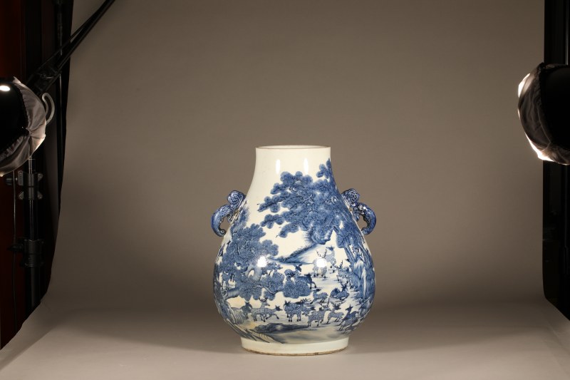 清 青花百鹿尊 - 图5