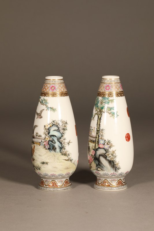 粉彩描金花鸟玉米瓶 - 图9