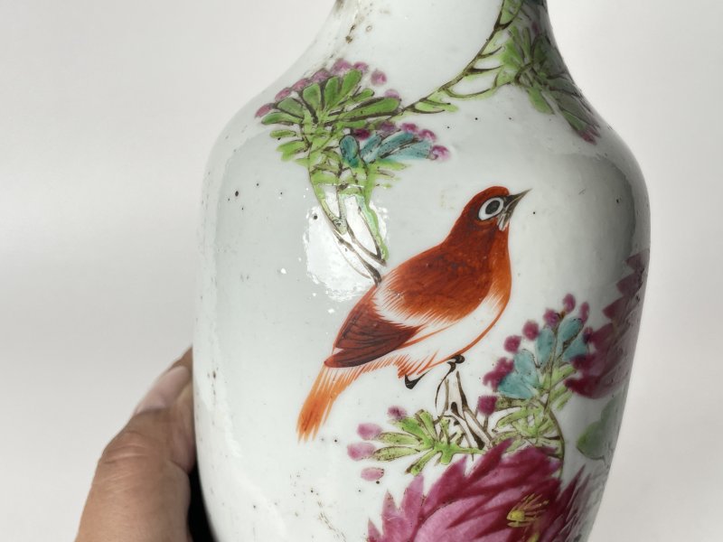 民国 粉彩花鸟纹双耳瓶 - 图4