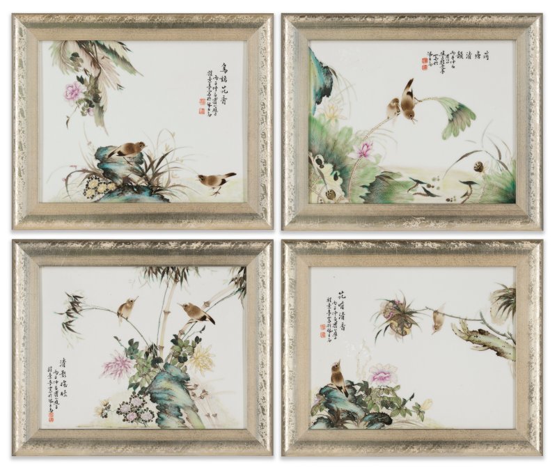 民國 粉彩花鳥圖瓷板四件  REPUBLIC PERIOD - 图1