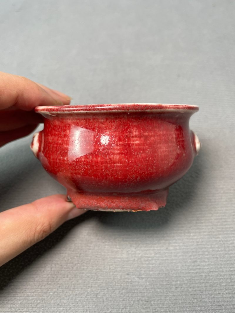 清乾隆 均红釉兽耳簋式炉 - 图5
