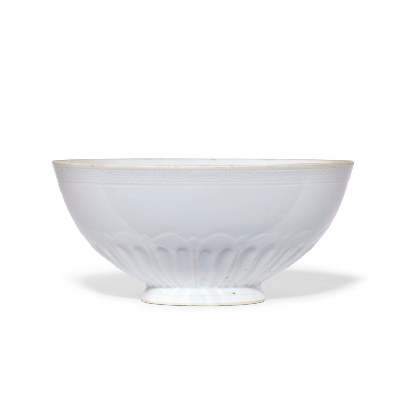 A WHITE-GLAZED MING-STYLE ' LIANZI ' BOWL  CHINA, QING DYNASTY, QIANLONG SIX-CHARACTER SEAL MARK IN UNDERGLAZE BLUE AND OF THE PERIOD (1736-1795)
