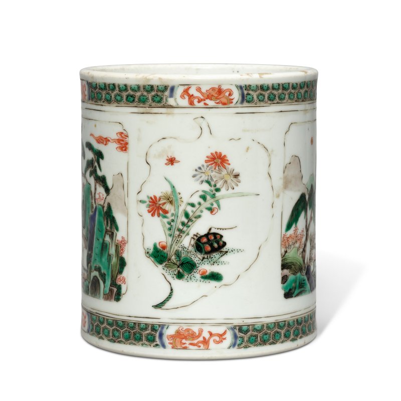 A FAMILLE VERTE BRUSH POT  CHINA, QING DYNASTY, KANGXI PERIOD (1662-1722) - 图2