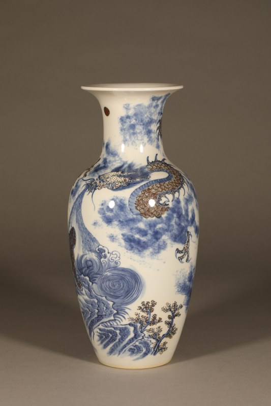 清 青花釉里红龙虎斗图瓶 - 图4