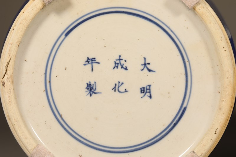 清 洒蓝釉开光青花瑞兽花卉纹棒槌瓶 - 图3