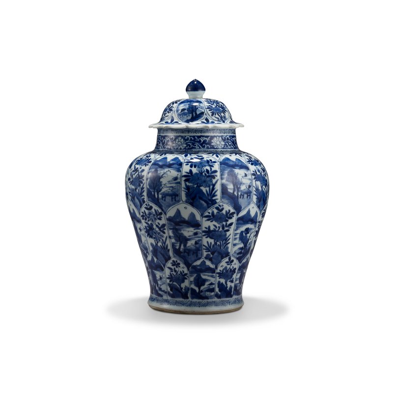 清康熙 青花模印山水花卉紋將軍蓋罐兩件  KANGXI PERIOD (1662-1722) - 图6