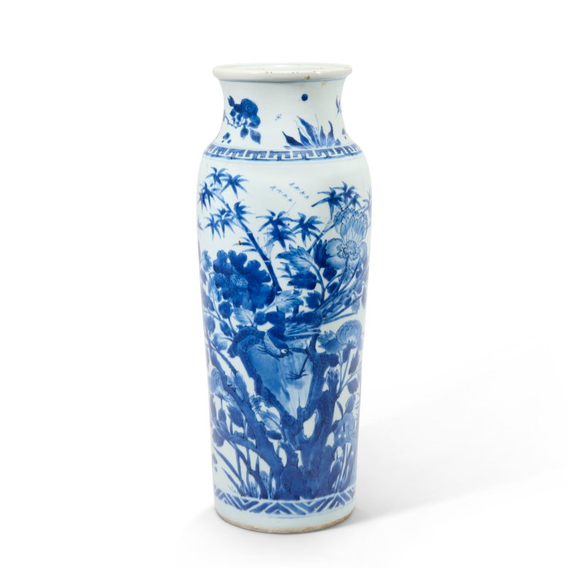 A BLUE AND WHITE 'BIRD AND FLOWER' SLEEVE VASE  CHINA, 17TH CENTURY