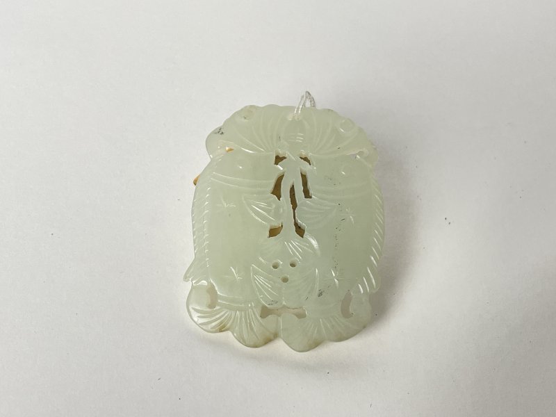 清 白玉双鱼牌