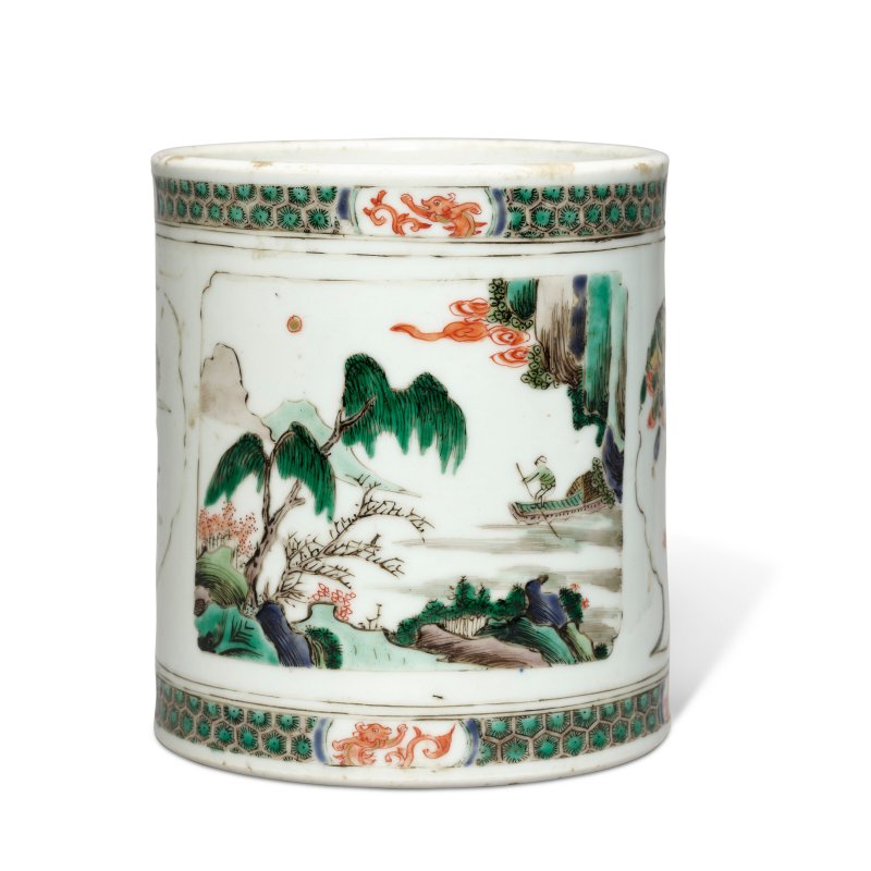 A FAMILLE VERTE BRUSH POT  CHINA, QING DYNASTY, KANGXI PERIOD (1662-1722) - 图3