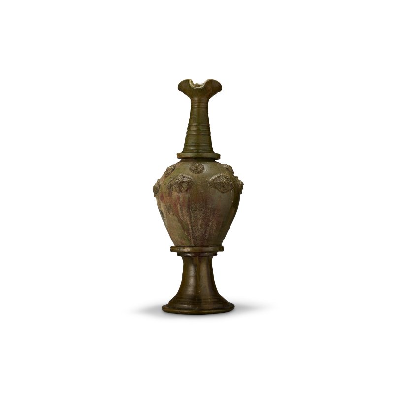 北朝/唐 綠釉貼花葉紋長頸瓶  NORTHERN DYNASTIES-TANG DYNASTY, 6TH-9TH CENTURY