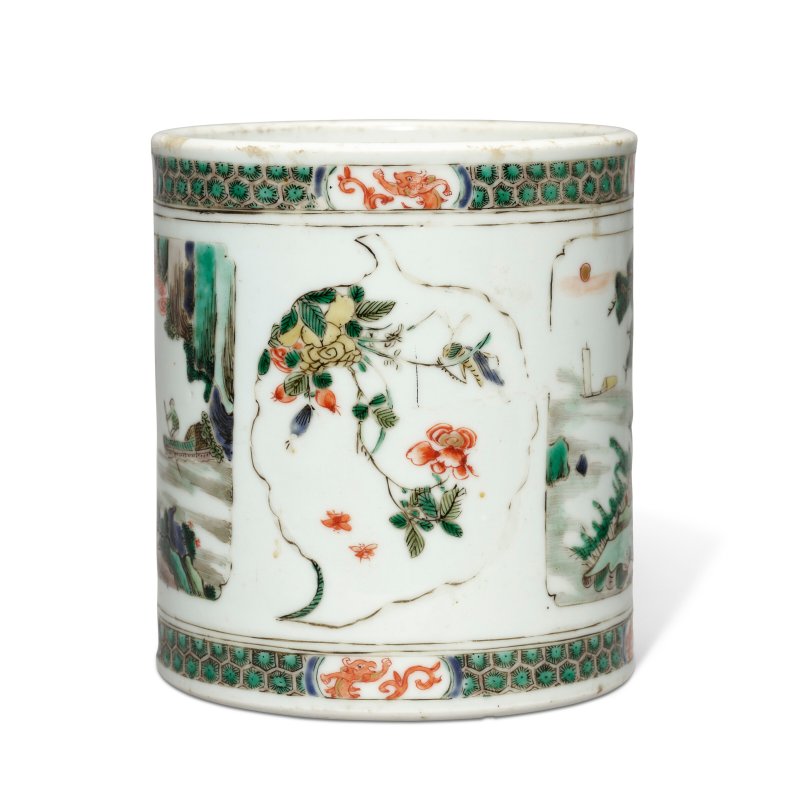 A FAMILLE VERTE BRUSH POT  CHINA, QING DYNASTY, KANGXI PERIOD (1662-1722) - 图4
