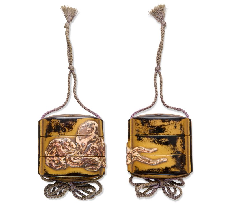A GOLD LACQUER TWO-CASE INRO  JAPAN, EDO PERIOD (18TH CENTURY)