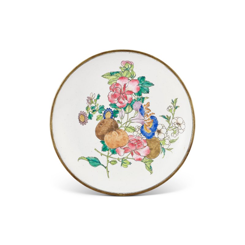 清雍正 外胭脂紅釉銅胎畫琺琅花果圖盤兩件  YONGZHENG PERIOD (1723-1735) - 图2