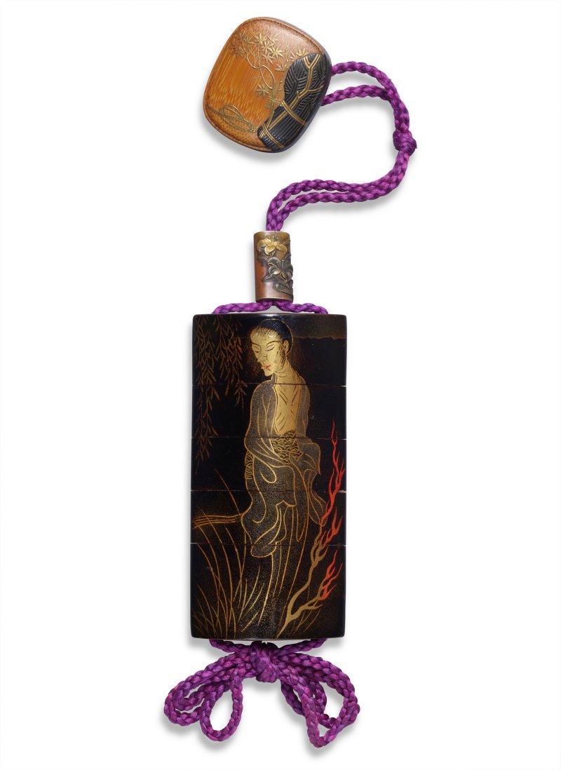A BLACK LACQUER FOUR-CASE INRO WITH LACQUER HAKO-NETSUKE  JAPAN, MEIJI PERIOD (LATE 19TH CENTURY), SIGNED IKEDA TAISHIN ON INRO AND TAISHIN ON NETSUKE (IKEDA TAISHIN; 1825-1903) - 图2