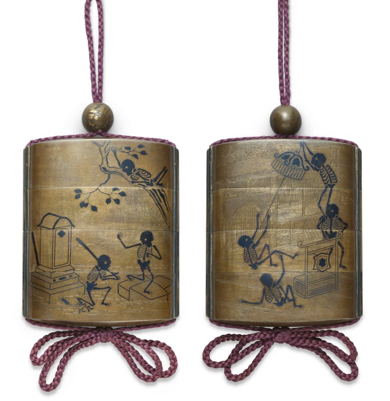 AN INLAID SILVER THREE-CASE INRO  JAPAN, MEIJI PERIOD (LATE 19TH-EARLY 20TH CENTURY)