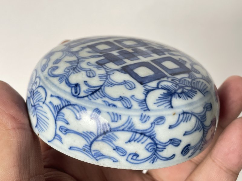 清 青花缠枝喜字纹印盒 - 图3