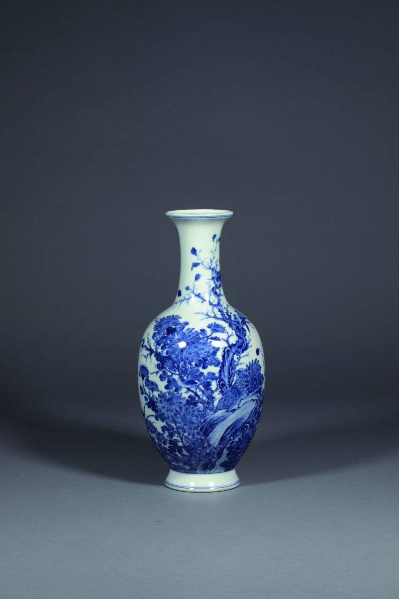 清光绪 王步风格青花花鸟瓶