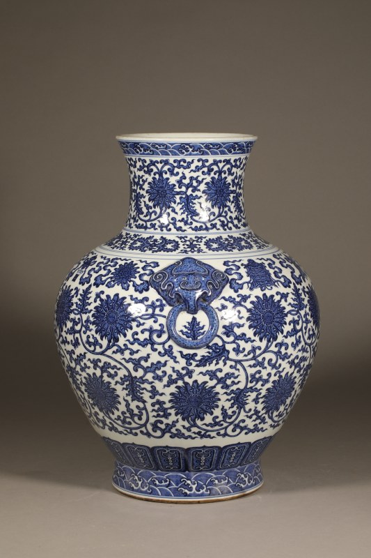 清 青花缠枝莲瑞兽耳尊 - 图2