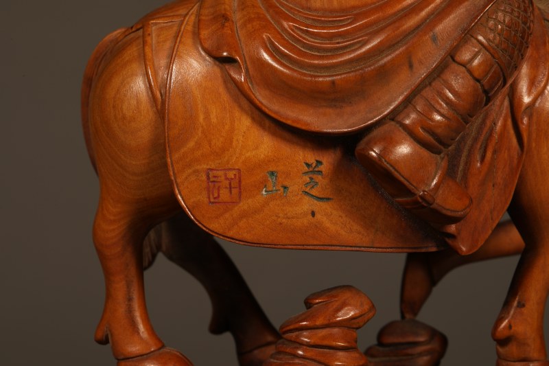 清 黄杨木刻骑马关公摆件 - 图4