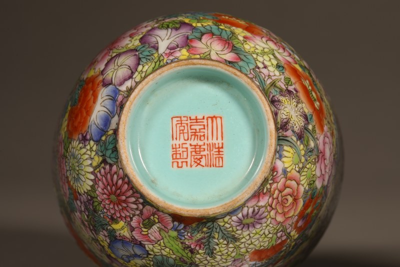 清 粉彩百花不露地茶圆 - 图2