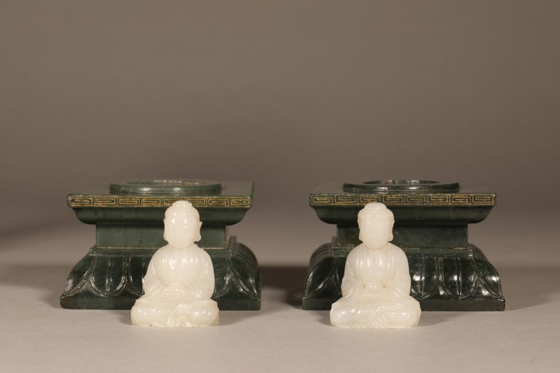创汇时期 碧玉刻诗文描金佛塔 - 图10