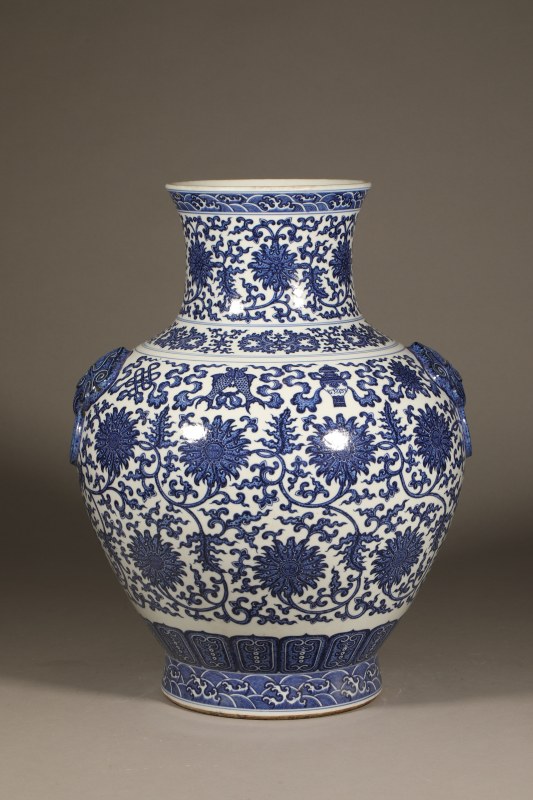 清 青花缠枝莲瑞兽耳尊 - 图3