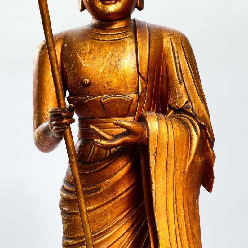 清康熙 木胎漆金地藏王菩萨立像 - 图6