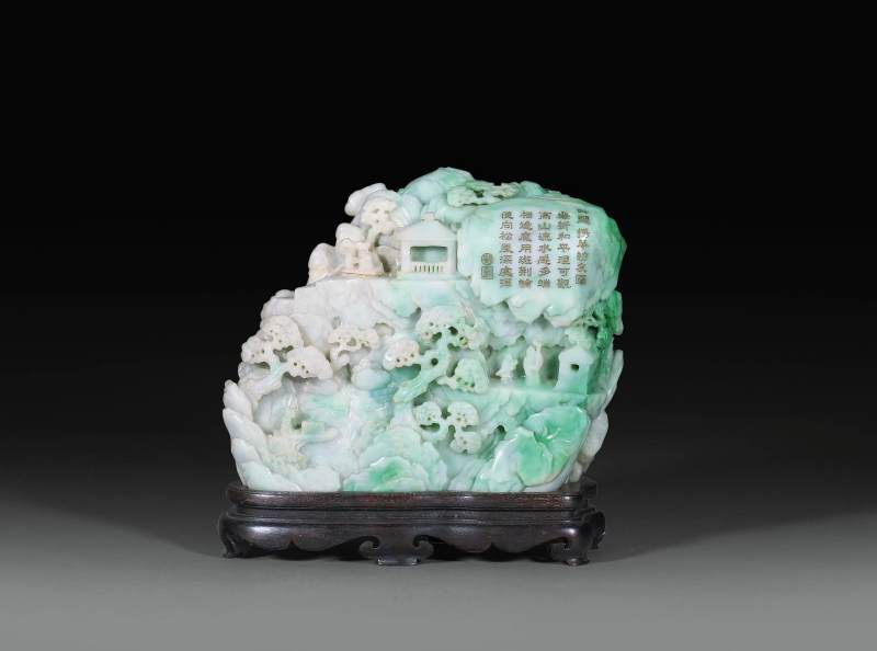 近代 翡翠刻鹿鸣呦呦山水诗文山子 - 图1
