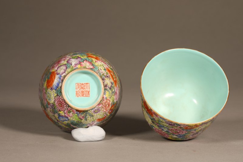 清 粉彩百花不露地茶圆 - 图3