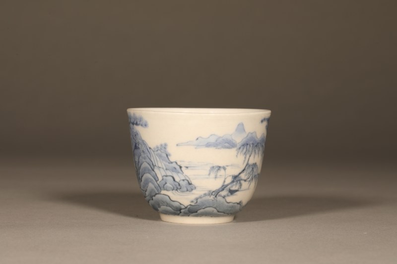 清康熙 青花山水人物杯 - 图4