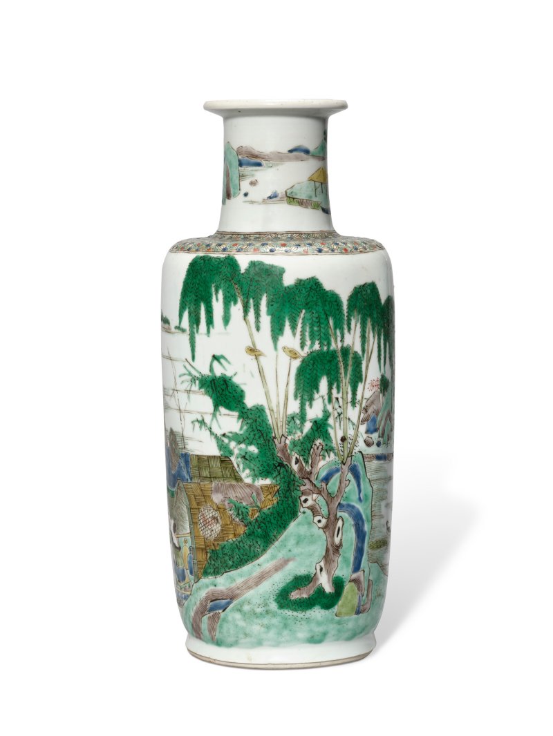 A SMALL FAMILLE VERTE ROULEAU VASE  CHINA, QING DYNASTY, KANGXI PERIOD (1662-1722) - 图3