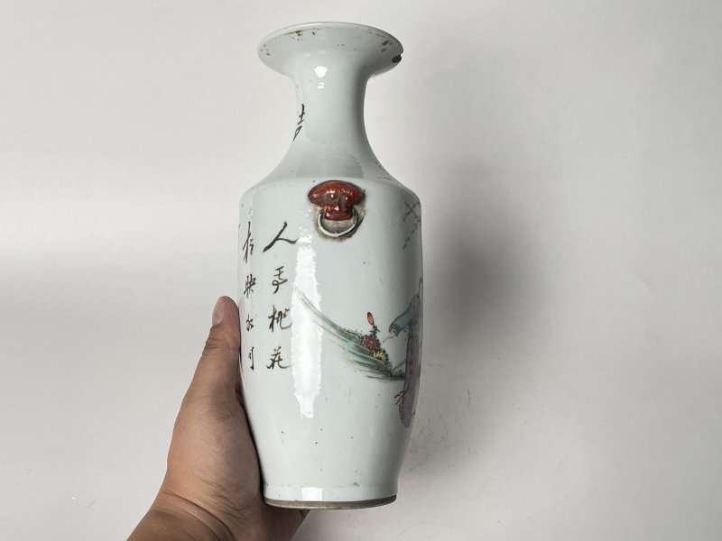 民国 粉彩仕女人物双耳瓶 - 图4