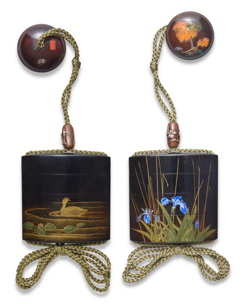 A BLACK LACQUER THREE-CASE INRO  JAPAN, EDO PERIOD (19TH CENTURY), SIGNED KANSAI SAKU (KOMA KANSAI)