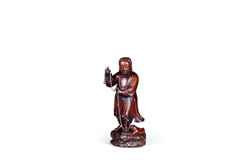清 黄杨木刻刘海戏金蟾立像