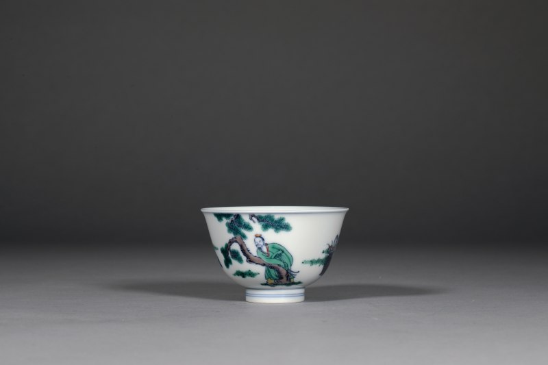斗彩松鹤高士童子茶圆