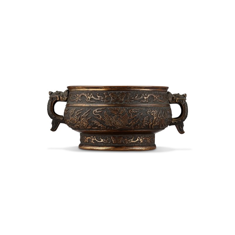 明末/ 清初 局部鎏金銅海獸紋龍首耳爐  LATE MING-EARLY QING DYNASTY, 17TH CENTURY - 图2