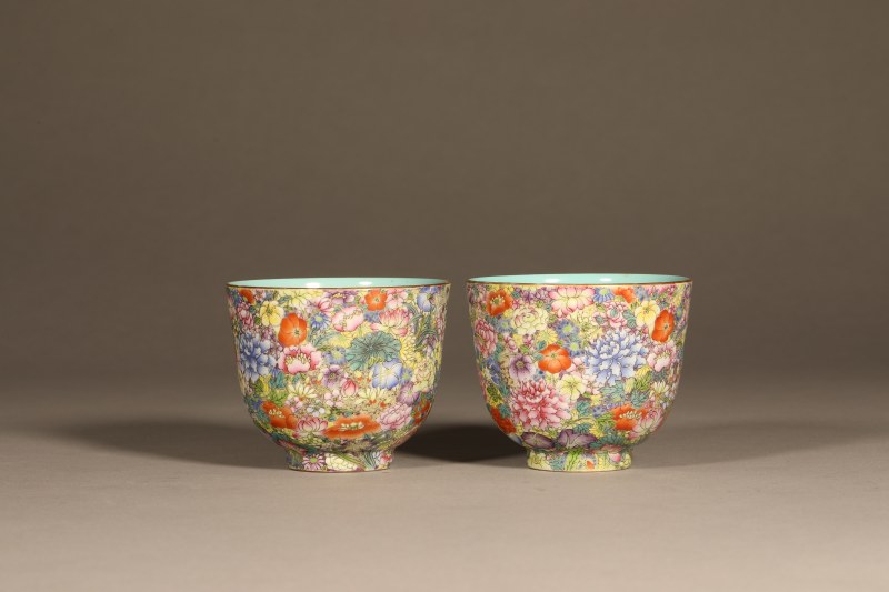 清 粉彩百花不露地茶圆 - 图4