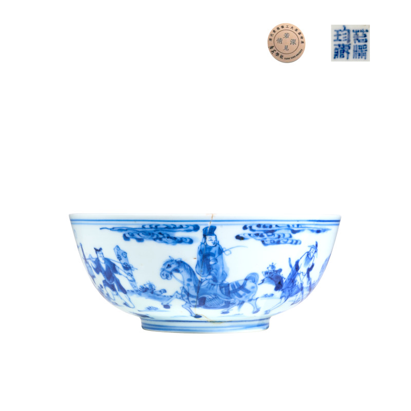 清雍正 青花“西厢记长亭送别”图碗
