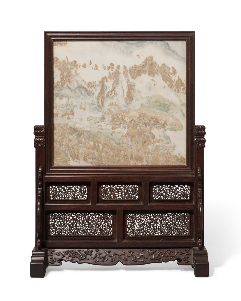 A LARGE MARBLE-INSET ZITAN TABLE SCREEN  CHINA, QING DYNASTY, 18TH CENTURY - 图1