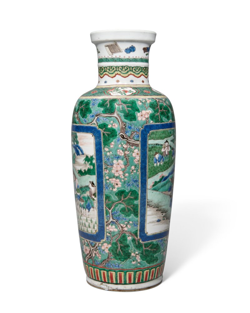 A VERY RARE FAMILLE VERTE 'HARVEST' ROULEAU VASE  CHINA, QING DYNASTY, KANGXI PERIOD (1662-1722) - 图2