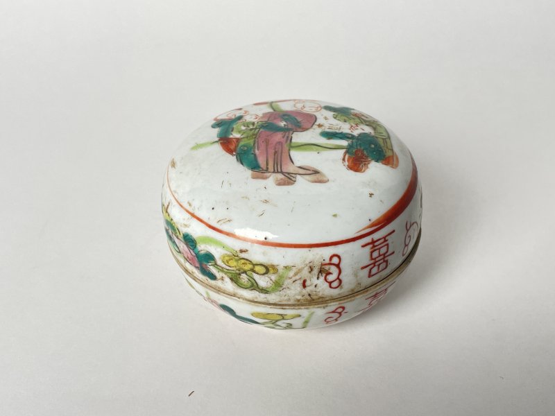 清 粉彩人物纹印盒