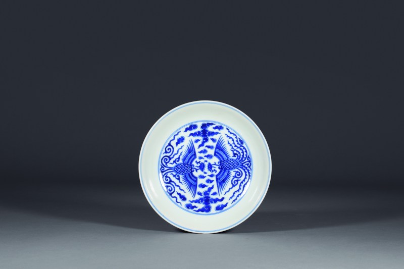 清道光 青花团凤纹盘