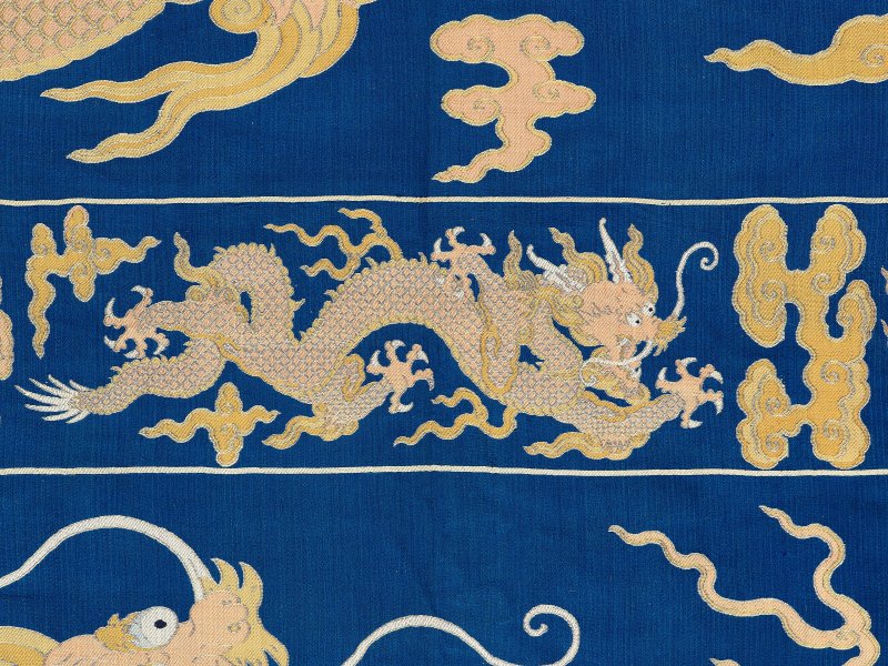 A MASSIVE WOVEN BLUE AND YELLOW SILK 'DRAGON' HANGING  CHINA, QING DYNASTY, 19TH CENTURY - 图3