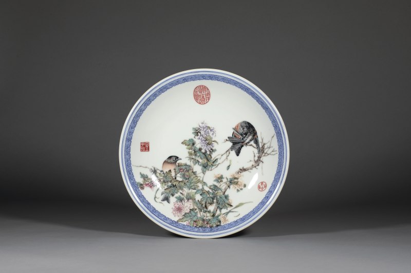 粉彩花鸟纹盘 - 图1