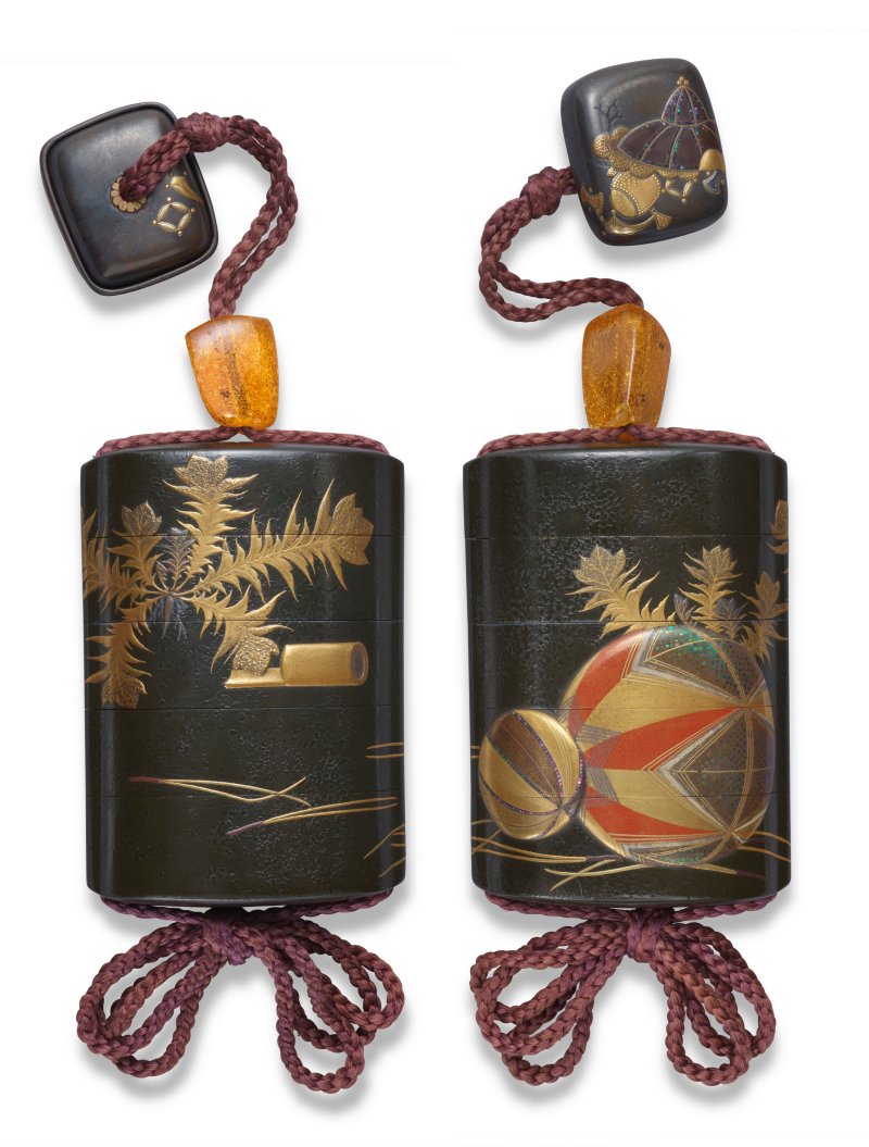A LACQUER FOUR-CASE INRO WITH MATCHING LACQUER HAKO-NETSUKE  JAPAN, MEIJI PERIOD (LATE 19TH CENTURY), EACH SIGNED ZESHIN (SHIBATA ZESHIN; 1807-1891)