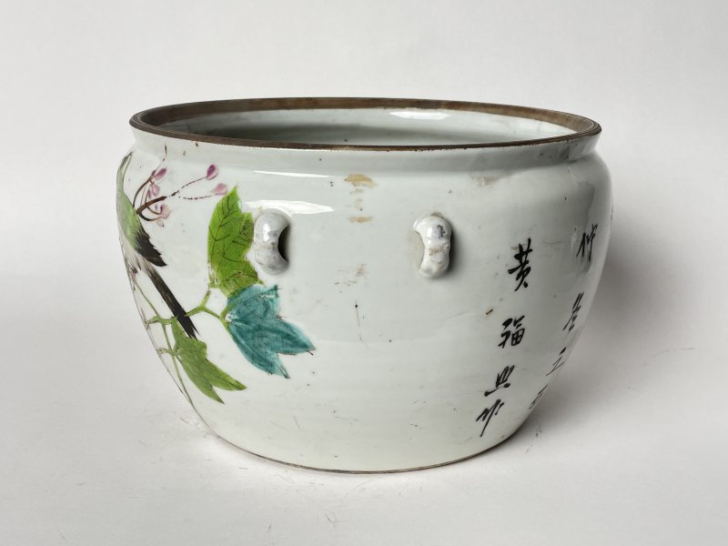 晚清民国 粉彩花鸟纹粥罐 - 图2