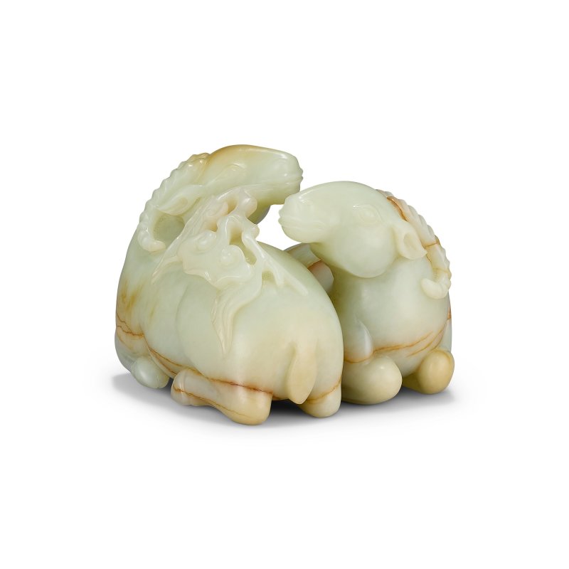 清十八/十九世紀 青玉雕「羊羊如意」擺件  QING DYNASTY, 18TH-19TH CENTURY - 图1