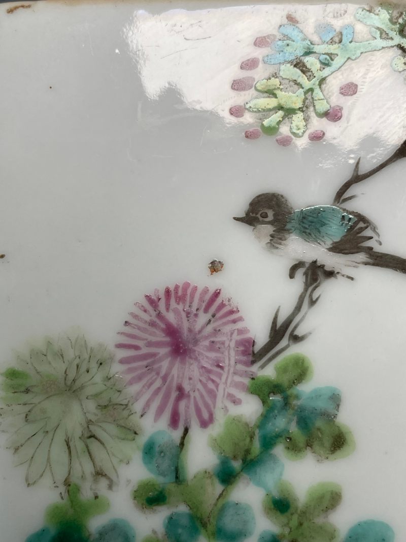 清光绪 浅降彩花鸟诗文四方笔筒 - 图22
