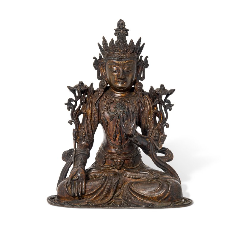 十六/十七世紀 銅漆金觀音坐像  CHINA, 16TH-17TH CENTURY