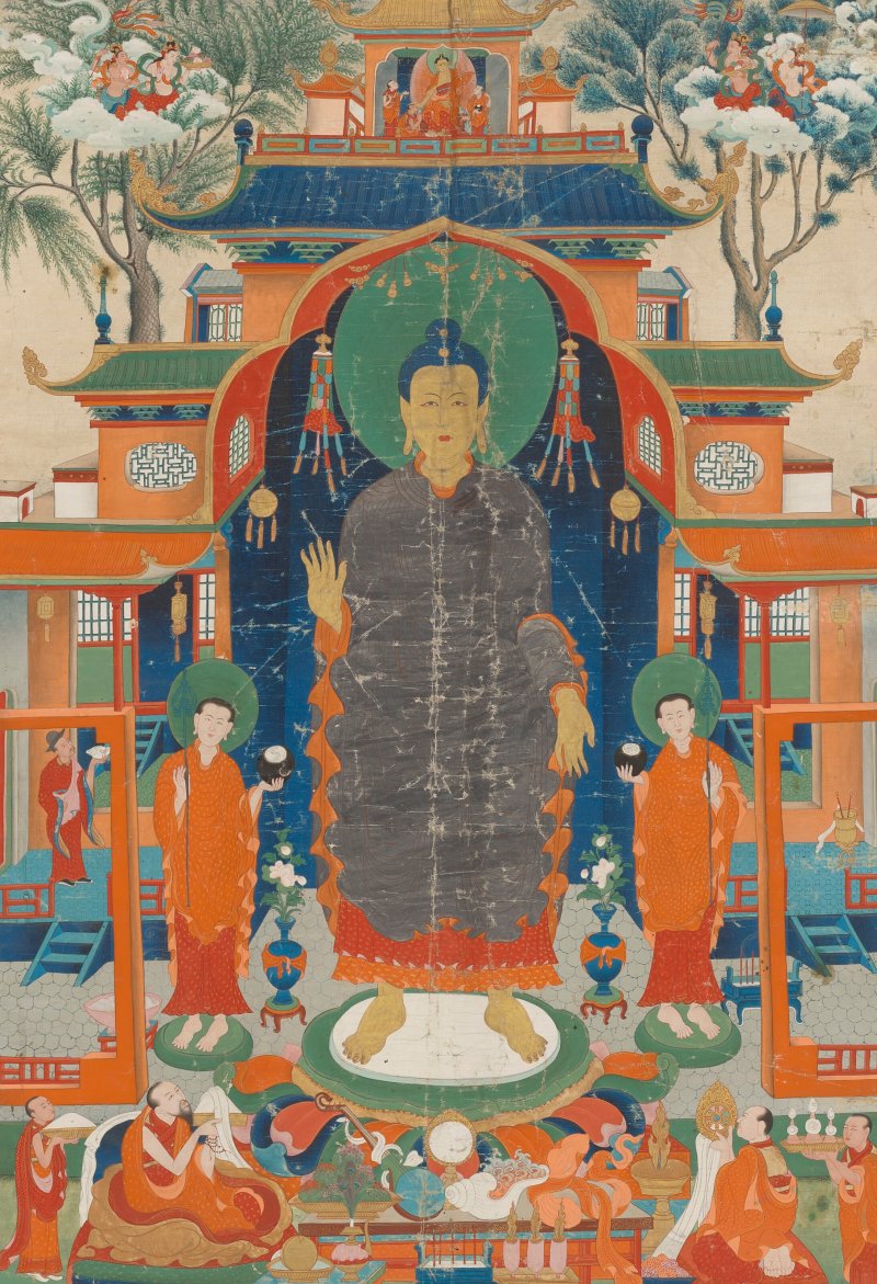 A THANGKA OF SHAKYAMUNI BUDDHA  TIBET, LATE 19TH-EARLY 20TH CENTURY - 图1